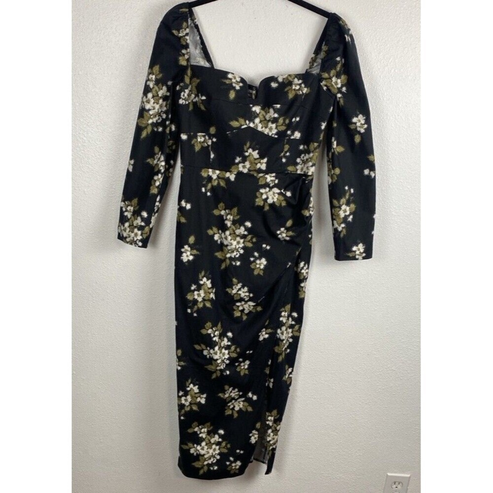 Reformation Floral Sweetheart Neck Midi Dress Long Sleeve Side Slit Size 6 - Picture 3 of 16